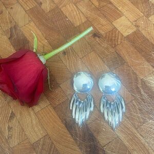 Silver Statement Drop Earrings - Polished Silver Tone